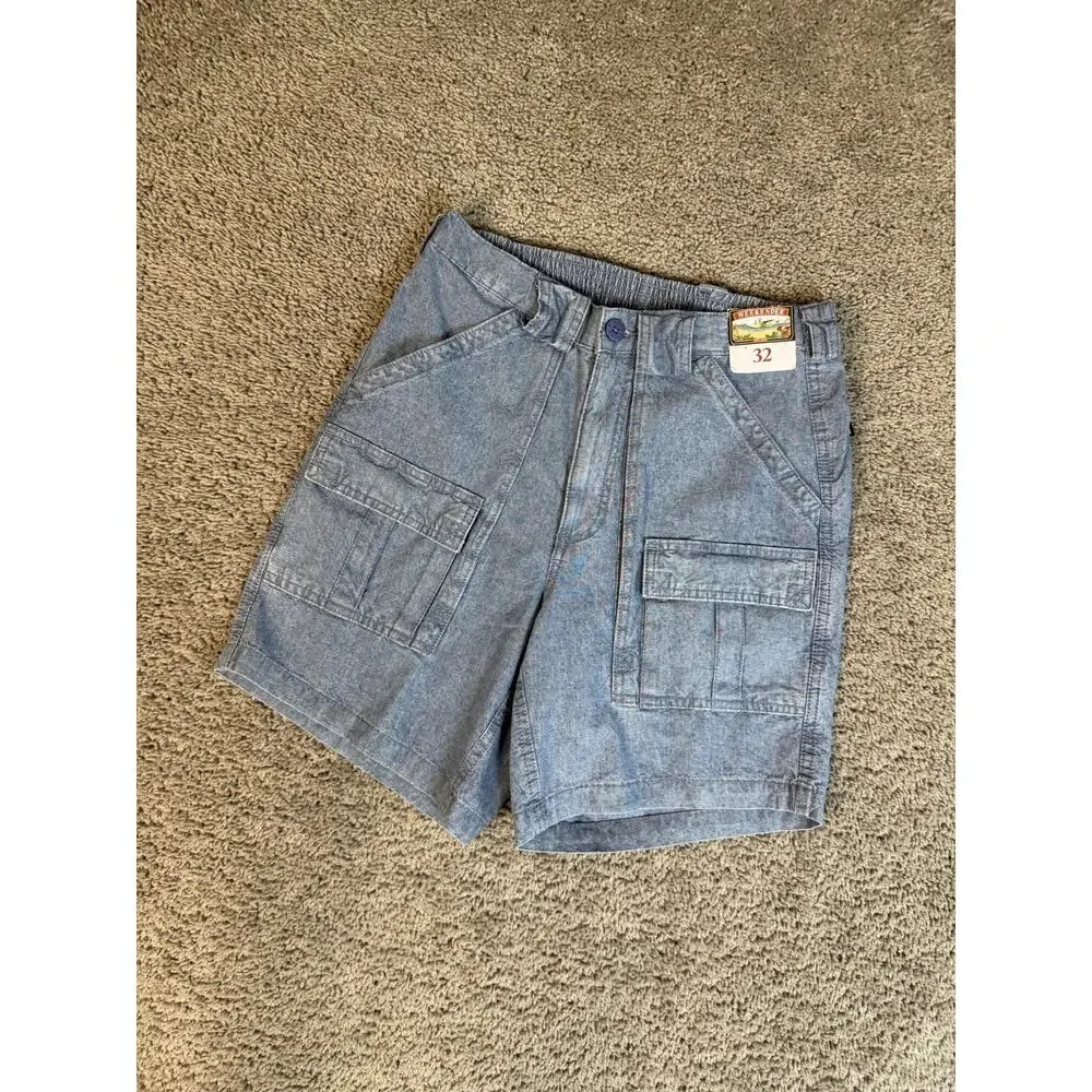 Weekender Shorts Mens 32 Blue Cargo Denim Cotton Relaxed 9 In Inseam Pockets